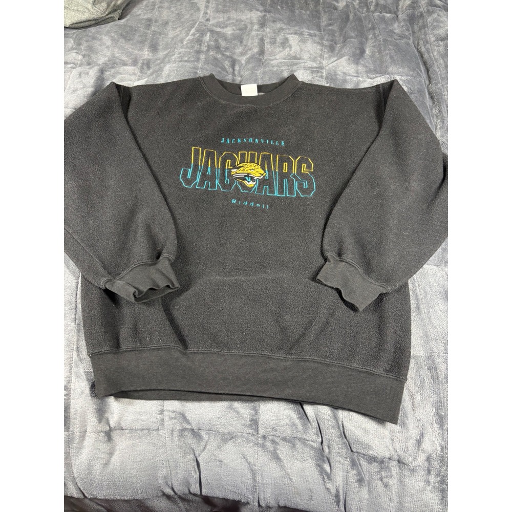 Riddell Jacksonville Jaguars Mens Black Crewneck‎ Fleece Sweatshirt NFL 5981